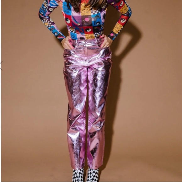 Dressed in LALA Pants - DRESSED IN LALA HYPE GIRL cotton candy pink metallic pants small barbiecore